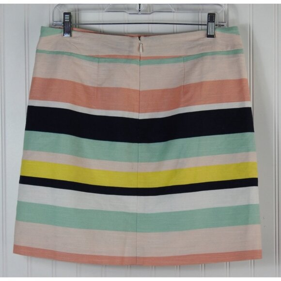Women's Sz 8 Multicolor Striped Short Straight Pencil Loft Peach Green - Picture 2 of 6